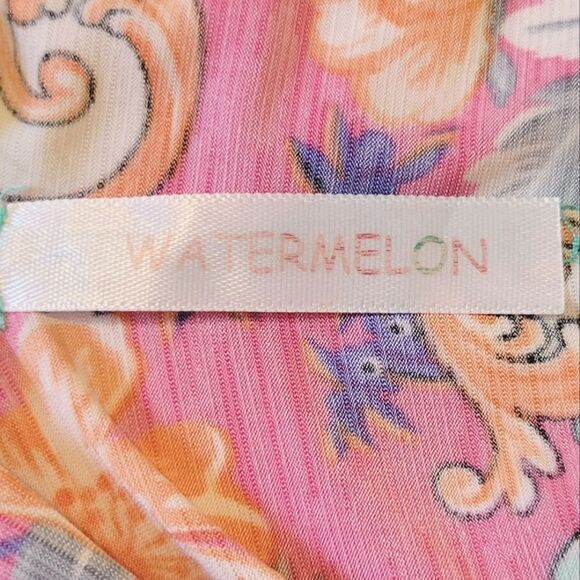 Watermelon Pink Floral Scoop V-neck Yoke Detail Sleeveless Dress Size 1X - Picture 7 of 8